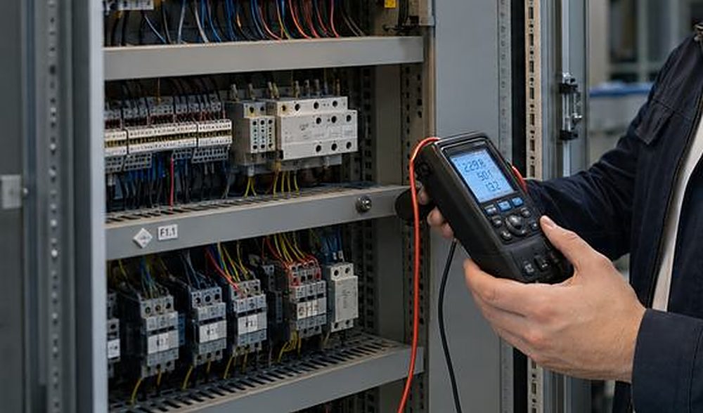 Offener Schaltschrank, Messung mit einem Multimeter